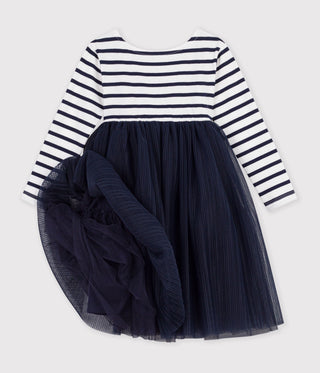 Girls' Long-Sleeved Stripy Cotton and Tulle Dress