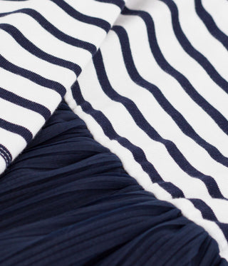 Girls' Long-Sleeved Stripy Cotton and Tulle Dress
