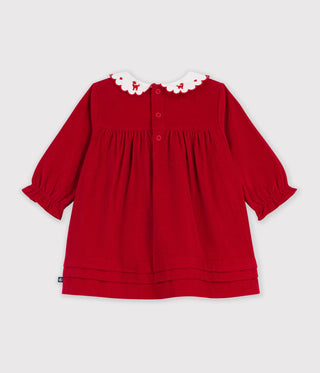 Babies' Long-Sleeved Corduroy Dress with an Embroidered Collar