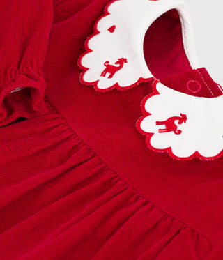 Babies' Long-Sleeved Corduroy Dress with an Embroidered Collar