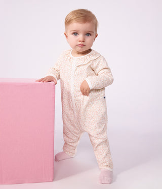 Babies' Footless Flower-Print Cotton Pyjama Suit with a Collar