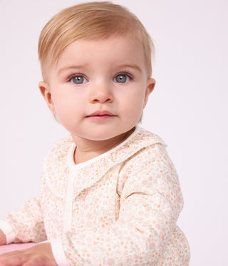 Babies' Footless Flower-Print Cotton Pyjama Suit with a Collar