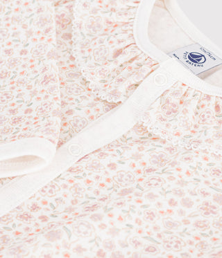 Babies' Footless Flower-Print Cotton Pyjama Suit with a Collar