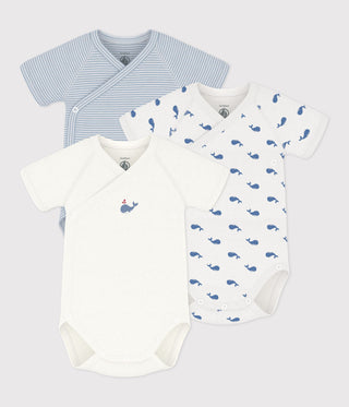 Babies' Short-Sleeved Printed Cotton Wrapover Bodysuits - 3-Pack
