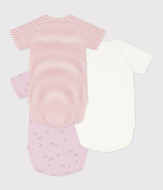 Babies' Short-Sleeved Printed Cotton Wrapover Bodysuits- 3-Pack