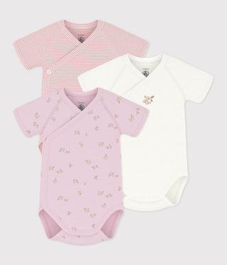 Babies' Short-Sleeved Printed Cotton Wrapover Bodysuits- 3-Pack