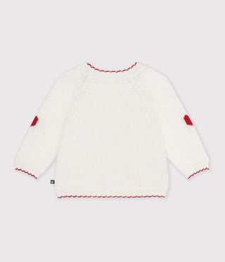 Babies' Jaquard-Patterned Cardigan Knitted in Wool and Cotton