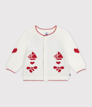 Babies' Jaquard-Patterned Cardigan Knitted in Wool and Cotton