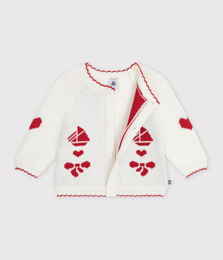 Babies' Jaquard-Patterned Cardigan Knitted in Wool and Cotton