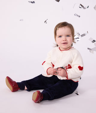 Babies' Jaquard-Patterned Cardigan Knitted in Wool and Cotton