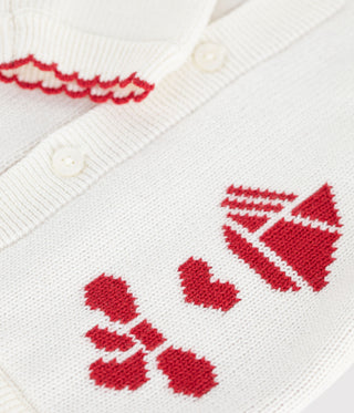 Babies' Jaquard-Patterned Cardigan Knitted in Wool and Cotton