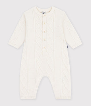 Babies' Jumpsuit in a Plain Wool and Cotton Knit