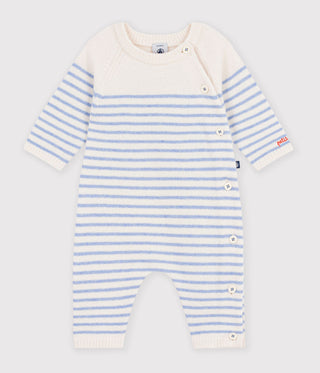 Babies' Stripy Wool and Cotton Knit Playsuit
