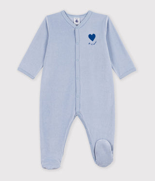 Babies' Plain Velour Pyjama Suit with a Placed Design