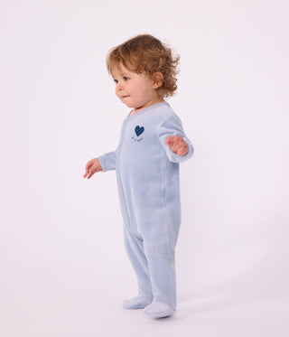 Babies' Plain Velour Pyjama Suit with a Placed Design