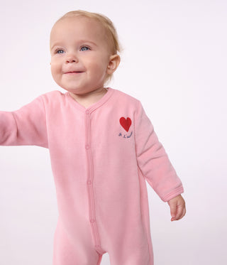 Babies' Plain Velour Pyjama Suit with a Placed Design
