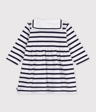 Babies' Cotton Dress with Long Sleeves and Breton Stripes