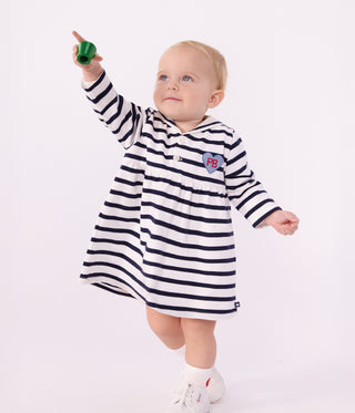 Babies' Cotton Dress with Long Sleeves and Breton Stripes