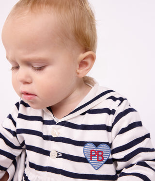 Babies' Cotton Dress with Long Sleeves and Breton Stripes