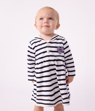 Babies' Cotton Dress with Long Sleeves and Breton Stripes