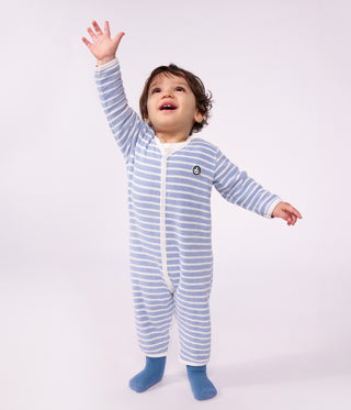 Babies' Footless Stripy Cotton Terry Pyjama Suit