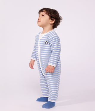 Babies' Footless Stripy Cotton Terry Pyjama Suit