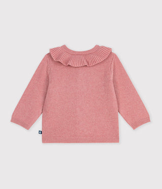 Babies' Plain Wool and Cotton Knit Cardigan with a Collar