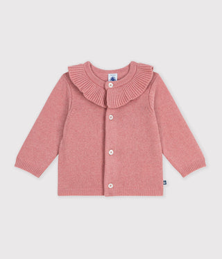 Babies' Plain Wool and Cotton Knit Cardigan with a Collar