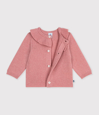 Babies' Plain Wool and Cotton Knit Cardigan with a Collar