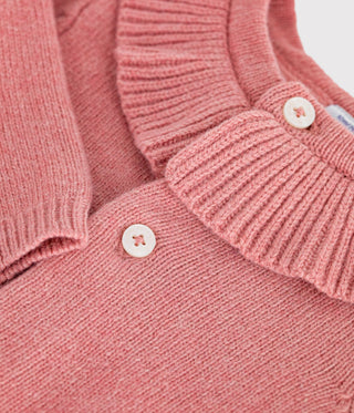 Babies' Plain Wool and Cotton Knit Cardigan with a Collar