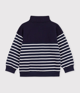 Children's Stripy Shawl Collared Cotton Sweatshirt