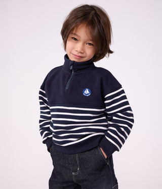 Children's Stripy Shawl Collared Cotton Sweatshirt
