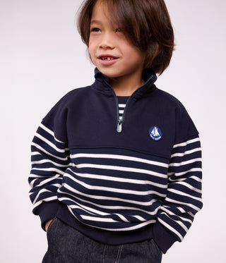 Children's Stripy Shawl Collared Cotton Sweatshirt