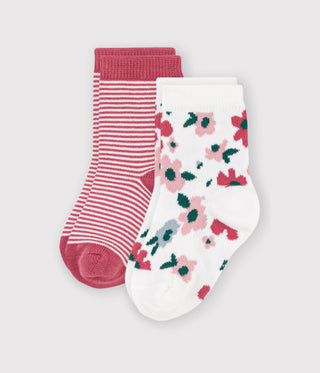 Babies' Cotton Socks with Stripes and a Floral Print - 2-Pack