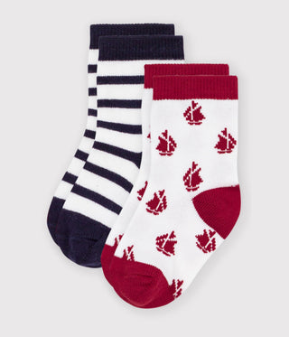 Babies' Cotton Socks with Stripes and a Boat Print - 2-Pack