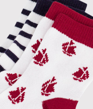 Babies' Cotton Socks with Stripes and a Boat Print - 2-Pack