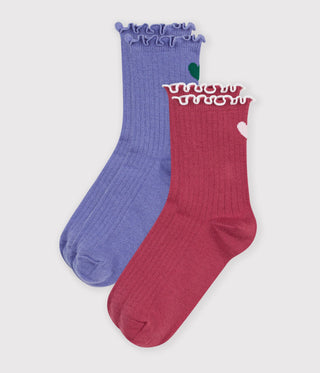 Girls' Heart-Pattern Cotton Socks - 2-Pack