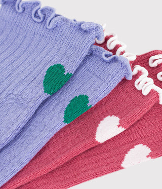 Girls' Heart-Pattern Cotton Socks - 2-Pack