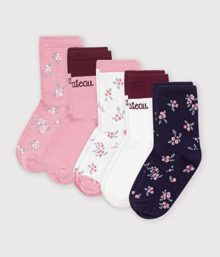 Girls' Socks in Cotton with a Flower Print - 5-Pack