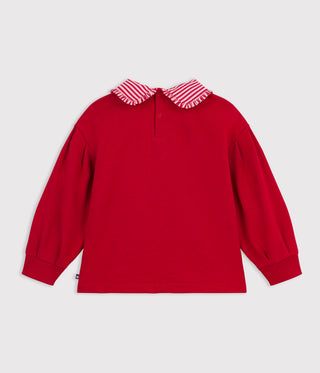Girls' Plain Cotton Sweatshirt with a Collar