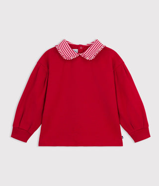 Girls' Plain Cotton Sweatshirt with a Collar