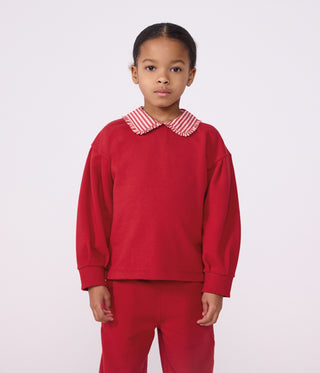 Girls' Plain Cotton Sweatshirt with a Collar