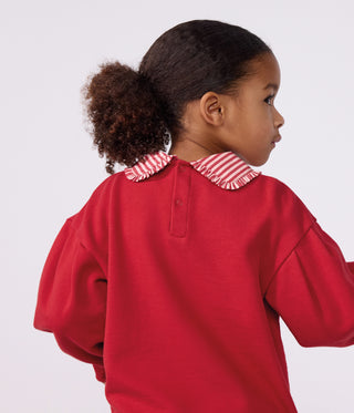 Girls' Plain Cotton Sweatshirt with a Collar