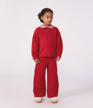 Girls' Plain Cotton Sweatshirt with a Collar
