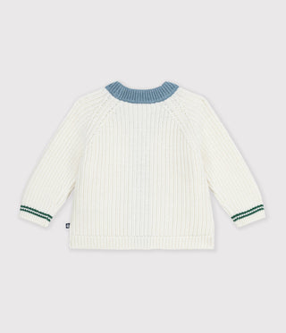 Babies' Wool and Cotton Knit Cardigan with Contrast Details