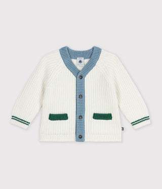 Babies' Wool and Cotton Knit Cardigan with Contrast Details
