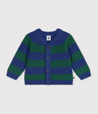 Babies' Stripy Wool and Cotton Knit Cardigan