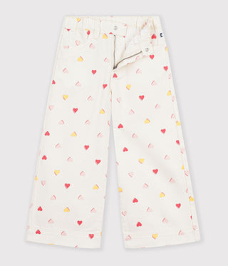 Girls' Heart Printed Wide-Leg Cotton Trousers