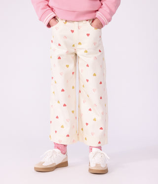 Girls' Heart Printed Wide-Leg Cotton Trousers