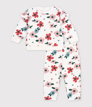 Babies' Sweatshirt and Trousers Set in Cotton with a Flower Print